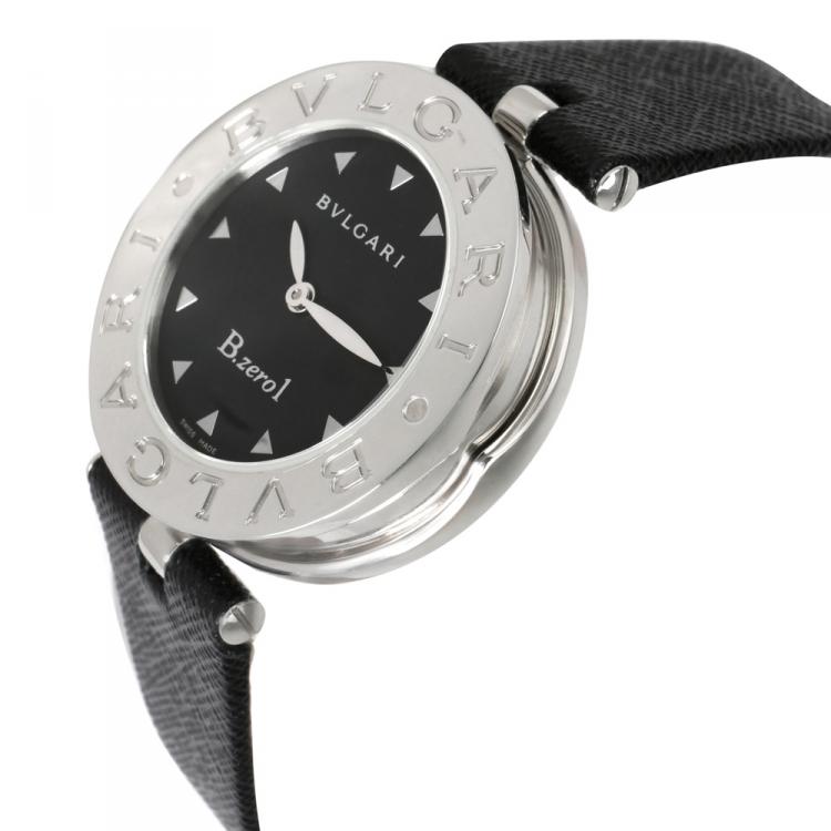 Pre Owned Bvlgari Black Stainless Steel and Leather B Zero 1 BZ 30S Women's Wristwatch 30MM