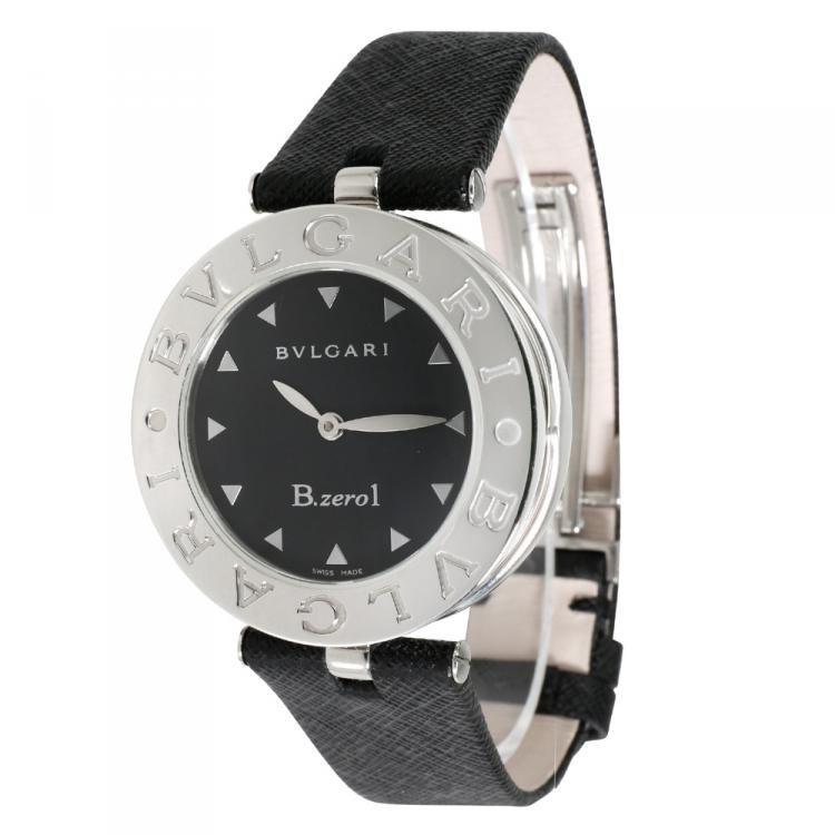 Pre Owned Bvlgari Black Stainless Steel and Leather B Zero 1 BZ 30S Women's Wristwatch 30MM