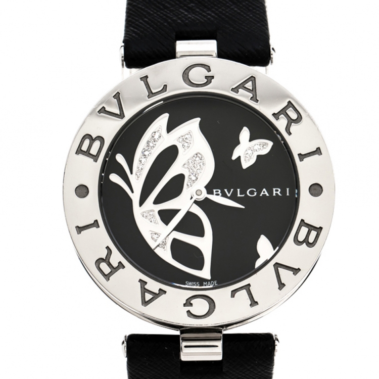 Pre Owned Bvlgari Black Butterfly Diamond Inlay Motif B.Zero1 BZ 35 S Women's Wristwatch 35MM