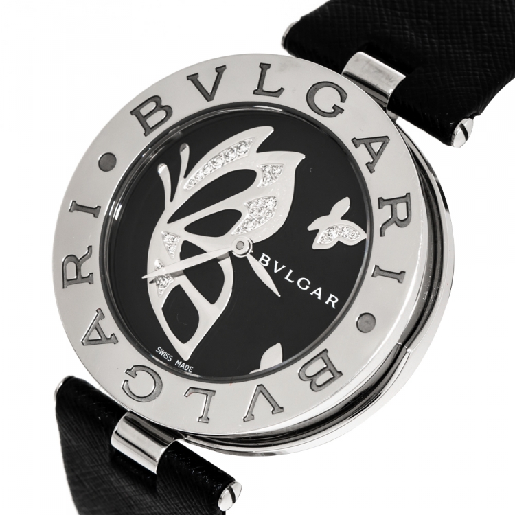 Pre Owned Bvlgari Black Butterfly Diamond Inlay Motif B.Zero1 BZ 35 S Women's Wristwatch 35MM