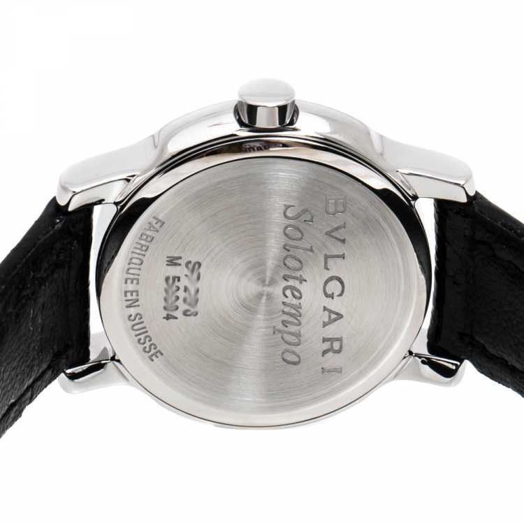 Pre Owned Bvlgari White Stainless Steel and Leather Solotempo ST29S Women's Wristwatch 29MM