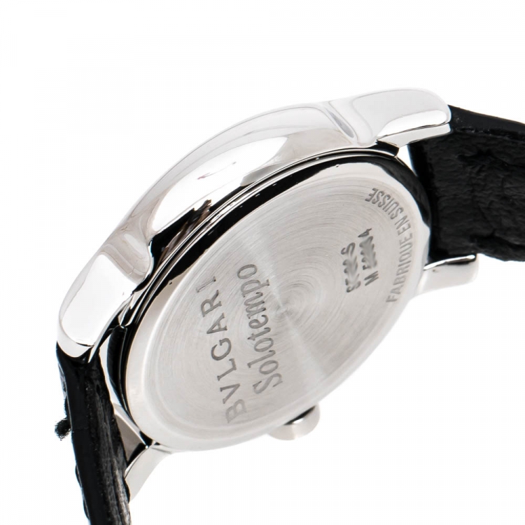 Pre Owned Bvlgari White Stainless Steel and Leather Solotempo ST29S Women's Wristwatch 29MM