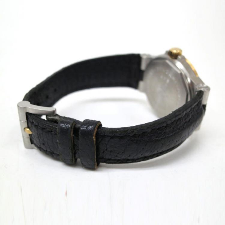 Pre Owned Bvlgari Diagono Wristwatch SS 18K Leather Black Ladies