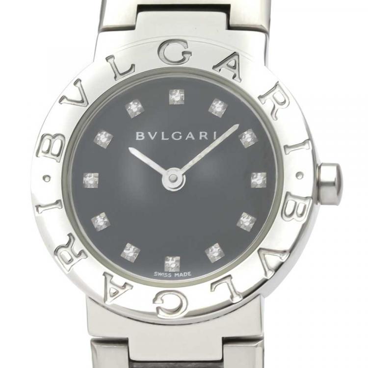 Pre Owned Bvlgari Black Diamonds Stainless Steel Bvlgari BB23SS Quartz Women's Wristwatch 22 MM