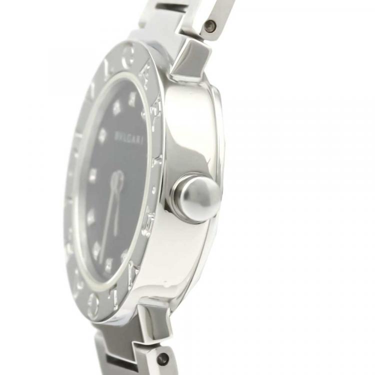 Pre Owned Bvlgari Black Diamonds Stainless Steel Bvlgari BB23SS Quartz Women's Wristwatch 22 MM