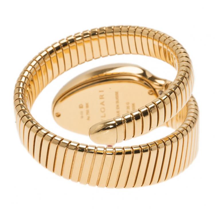 Pre Owned Bvlgari Grey 18K Yellow Gold Serpenti Tubogas Women's Wristwatch 21MM