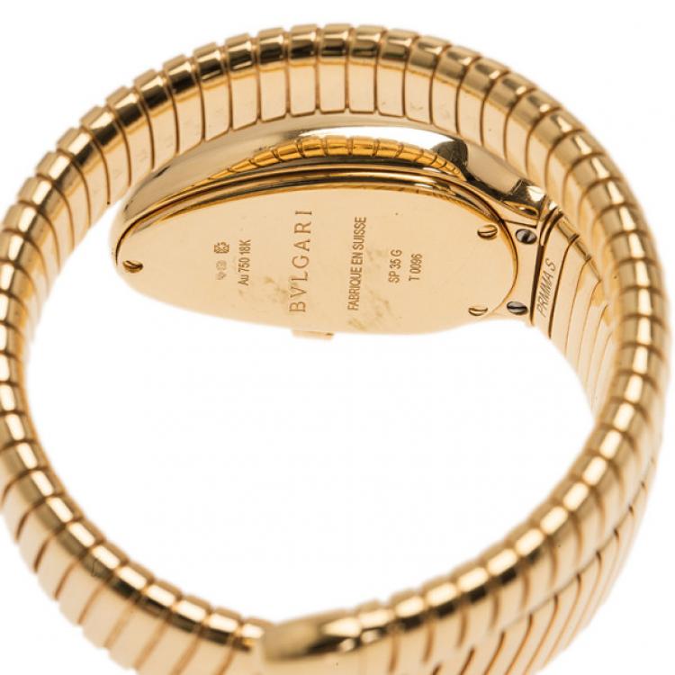 Pre Owned Bvlgari Grey 18K Yellow Gold Serpenti Tubogas Women's Wristwatch 21MM