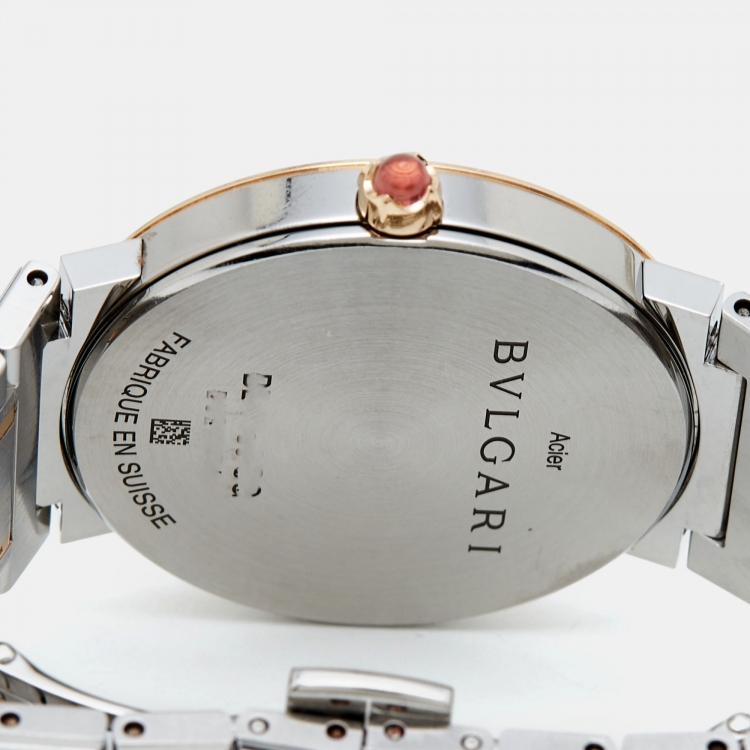 Pre Owned Bvlgari Green 18K Rose Gold Stainless Steel Diamond Bvlgari Bvlgari 103202 Women's Wristwatch 33 mm