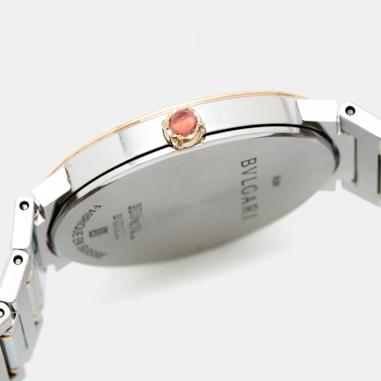 Pre Owned Bvlgari Green 18K Rose Gold Stainless Steel Diamond Bvlgari Bvlgari 103202 Women's Wristwatch 33 mm