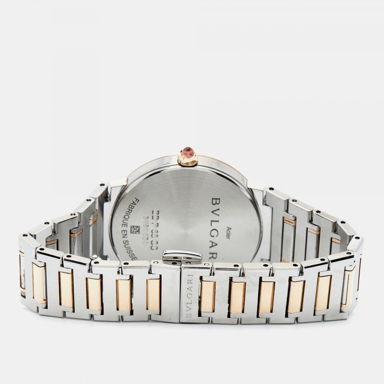 Pre Owned Bvlgari Green 18K Rose Gold Stainless Steel Diamond Bvlgari Bvlgari 103202 Women's Wristwatch 33 mm