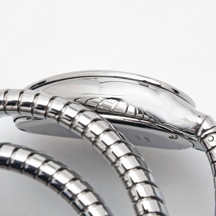 مملوكة مسبقًا Bvlgari Silver Opaline Stainless Steel Serpenti Tubogas 101911 Women's Wristwatch 35 mm