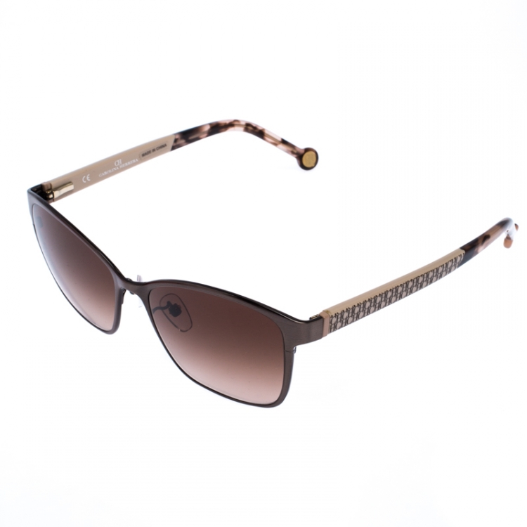 Pre Owned Carolina Herrera Brown/Beige Gradient SHE067 Square Sunglasses 