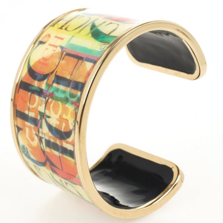 Pre Owned Carolina Herrera CH Logo Multicolor Cuff Bracelet