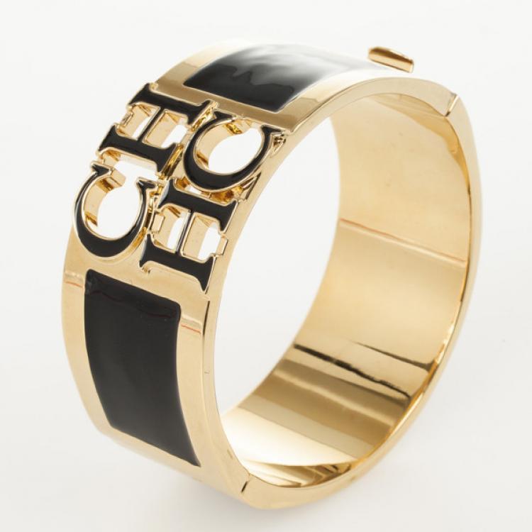 Pre Owned Carolina Herrera CH logo Black Cuff Bracelet