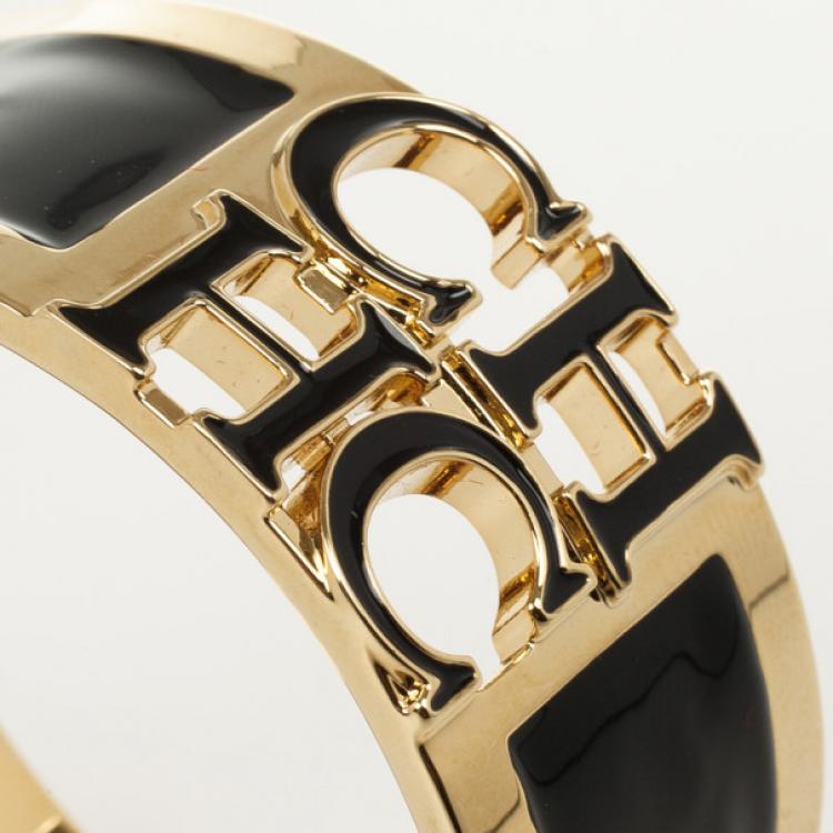 Pre Owned Carolina Herrera CH logo Black Cuff Bracelet
