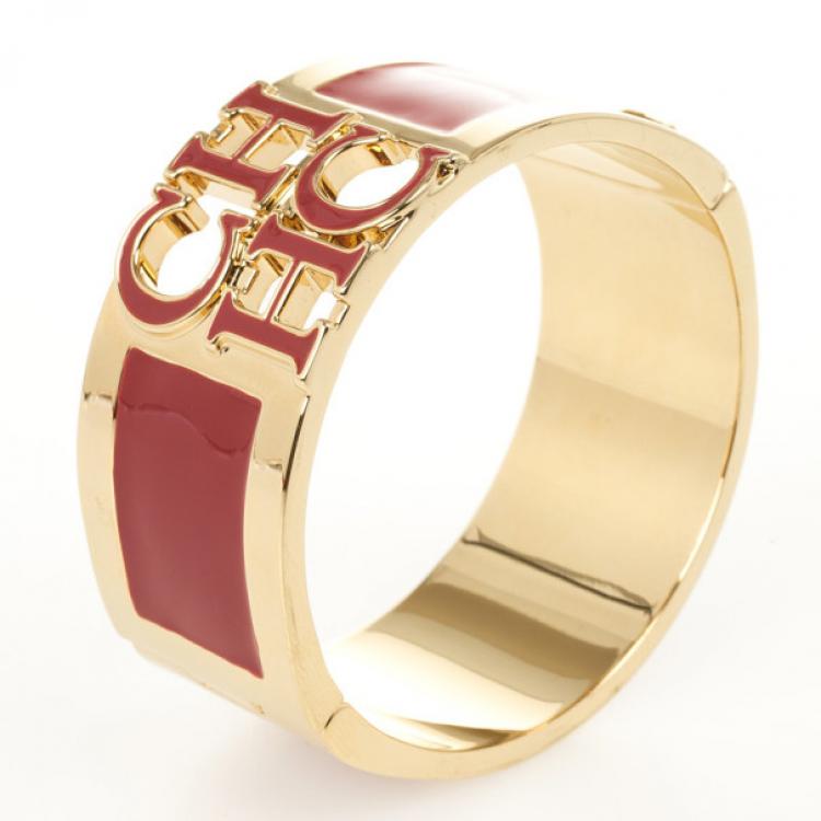 Pre Owned Carolina Herrera CH logo Red Cuff Bracelet