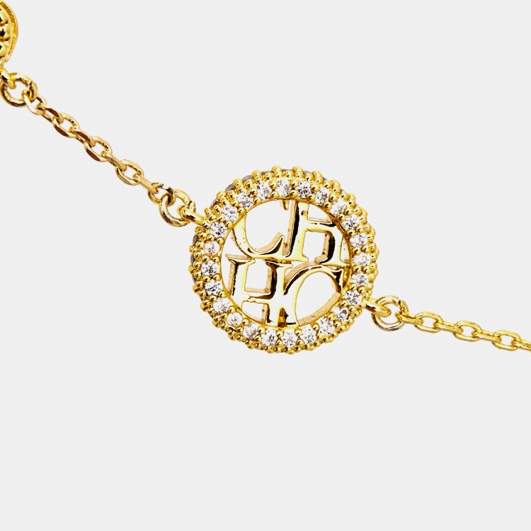 Pre Owned Carolina Herrera Rosetta Insignia Crystals Faux Pearl Gold Tone Bracelet