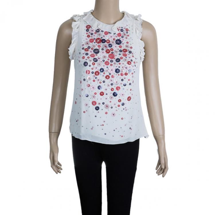 Pre Owned Carolina Herrera White Embellished Top S