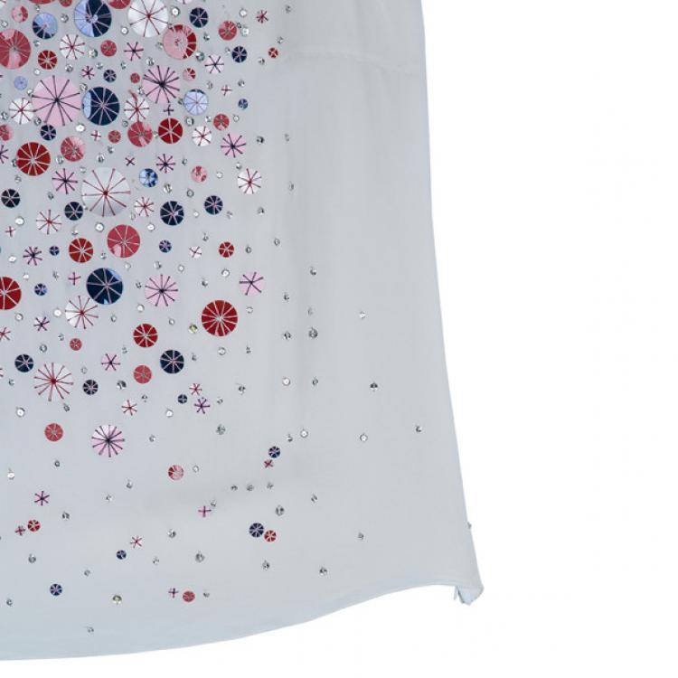 Pre Owned Carolina Herrera White Embellished Top S