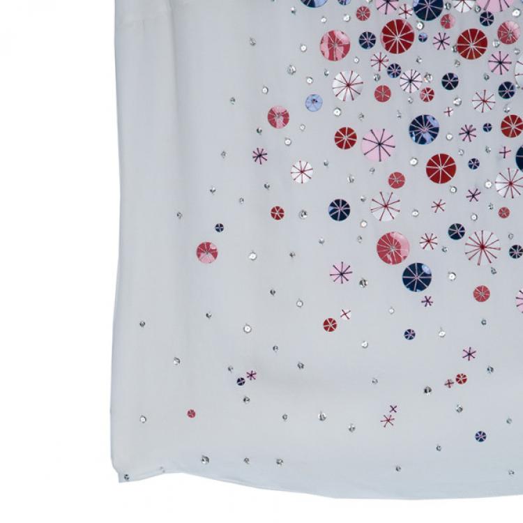 Pre Owned Carolina Herrera White Embellished Top S