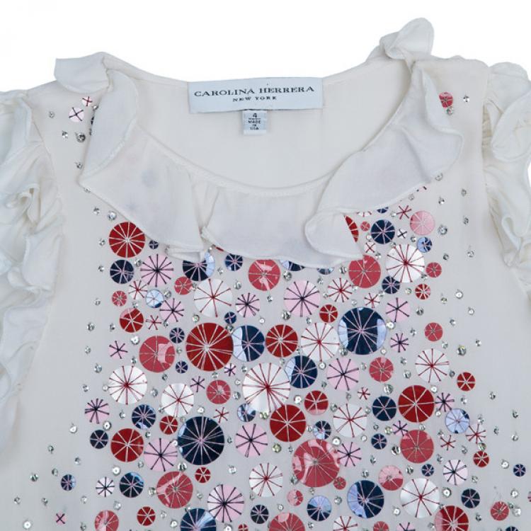 Pre Owned Carolina Herrera White Embellished Top S