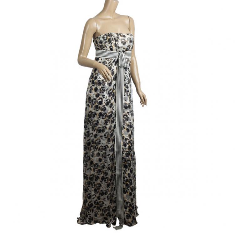 Pre Owned Carolina Herrera Printed Chiffon Gown M