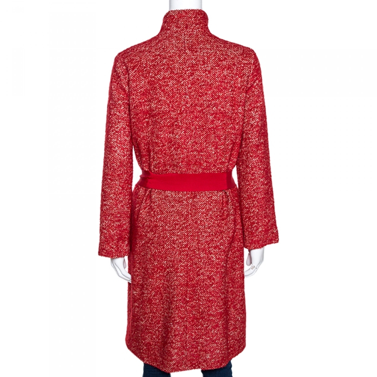 Pre Owned CH Carolina Herrera Red Wool Belted Mid Length Coat M