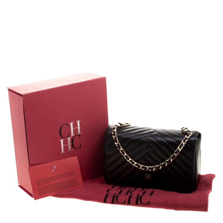 Pre Owned Carolina Herrera Black Quilted Leather Flap Bag