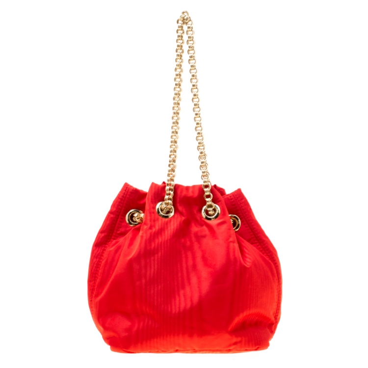 Pre Owned Carolina Herrera Red Nylon Bucket Shoulder Bag