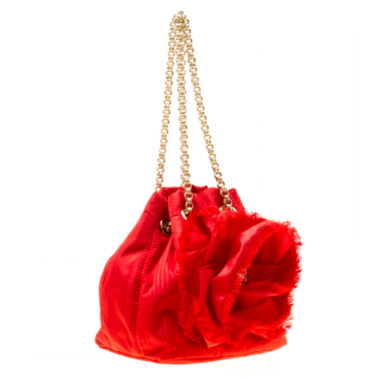 Pre Owned Carolina Herrera Red Nylon Bucket Shoulder Bag