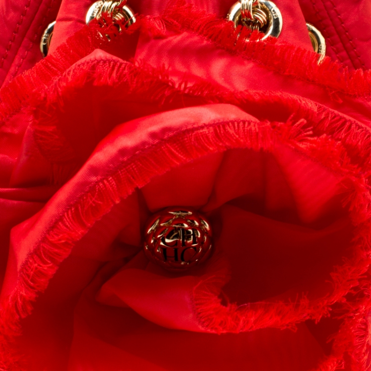Pre Owned Carolina Herrera Red Nylon Bucket Shoulder Bag