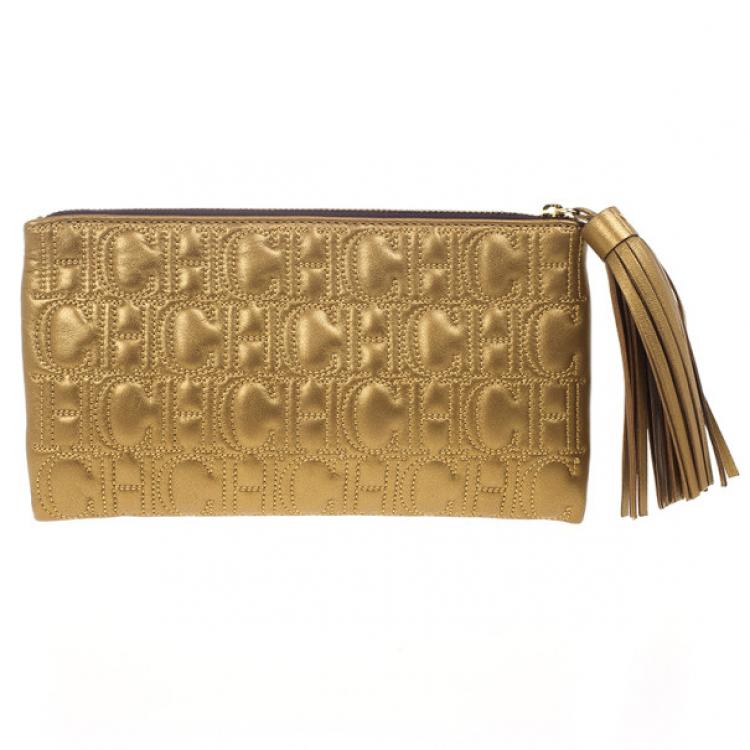 Pre Owned Carolina Herrera Monogram Embossed Clutch