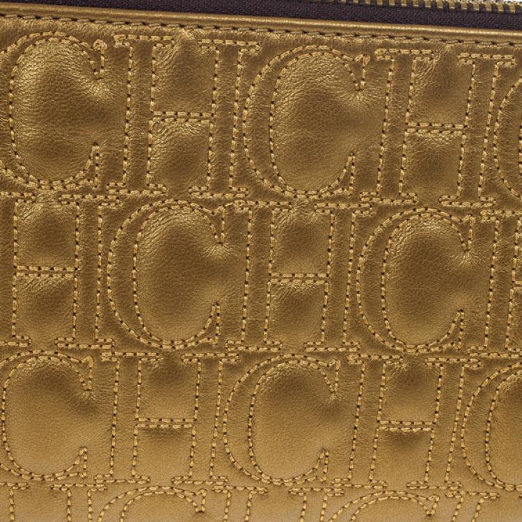 Pre Owned Carolina Herrera Monogram Embossed Clutch
