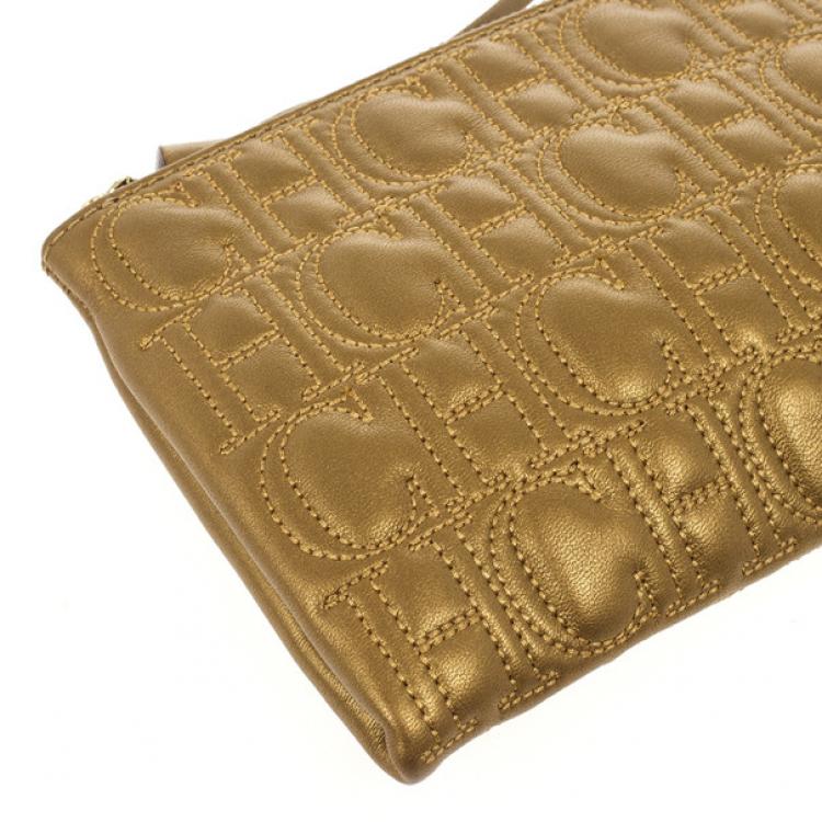 Pre Owned Carolina Herrera Monogram Embossed Clutch