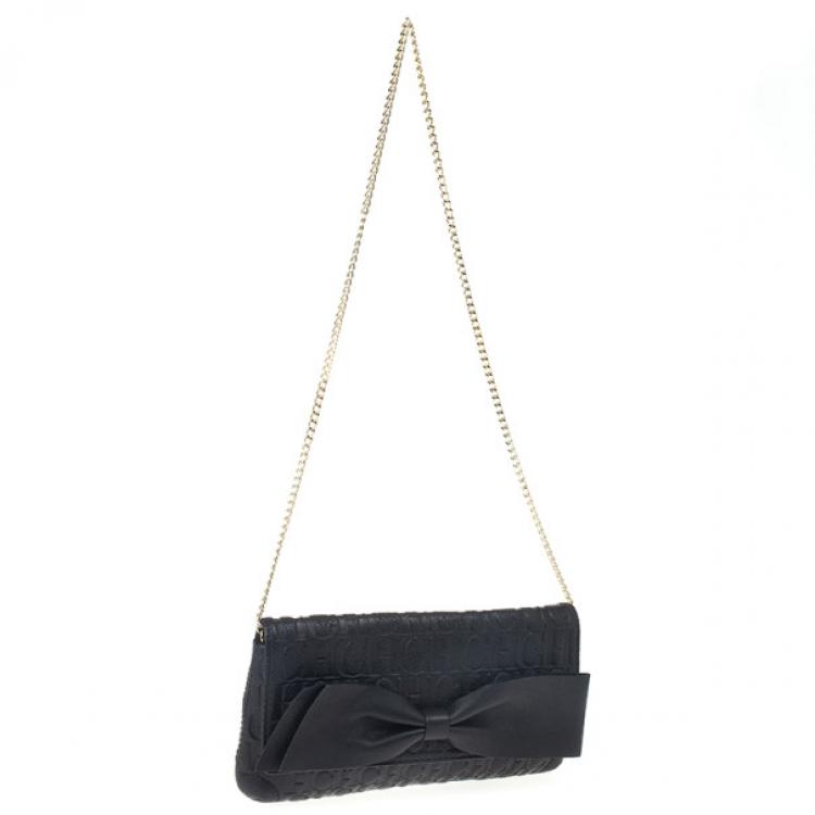 Pre Owned Carolina Herrera Monogram Embossed Bow Bag