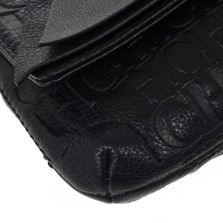 Pre Owned Carolina Herrera Monogram Embossed Bow Bag