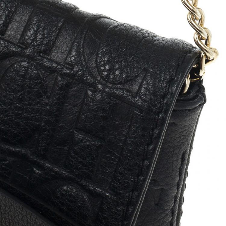 Pre Owned Carolina Herrera Monogram Embossed Bow Bag