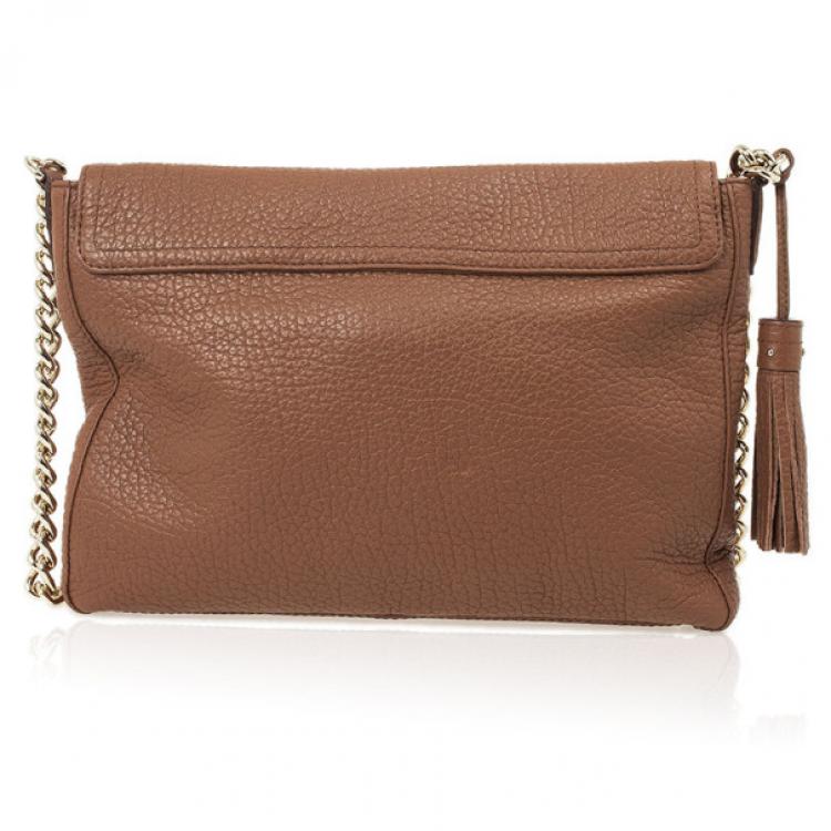 Pre Owned Carolina Herrera Brown Leather Flap Bag