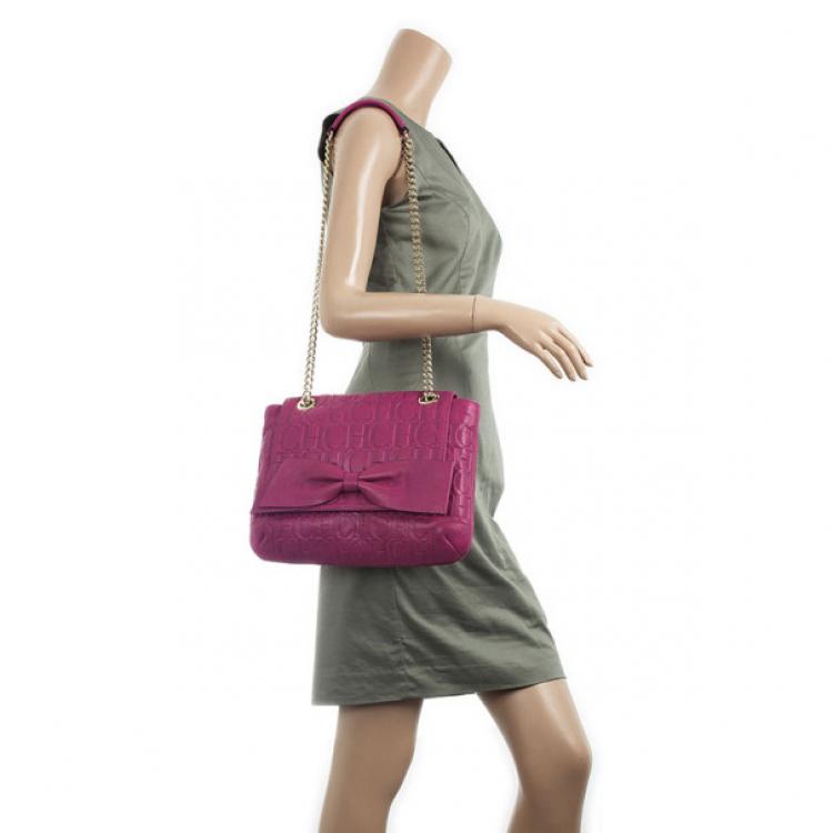 Pre Owned Carolina Herrera ‘Holly’ Fuschia Monogram Embossed Bag
