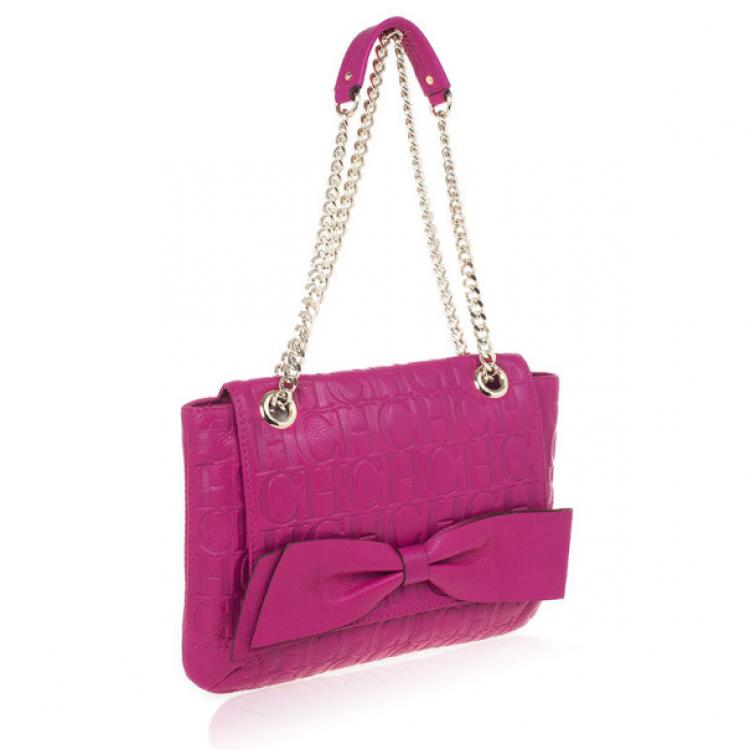 Pre Owned Carolina Herrera ‘Holly’ Fuschia Monogram Embossed Bag