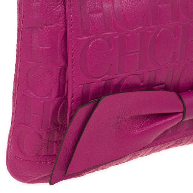 Pre Owned Carolina Herrera ‘Holly’ Fuschia Monogram Embossed Bag