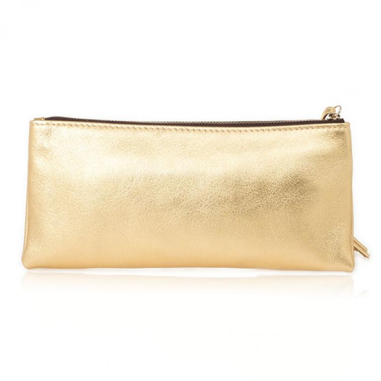 Pre Owned Carolina Herrera Gold Leather Clutch with Tassel