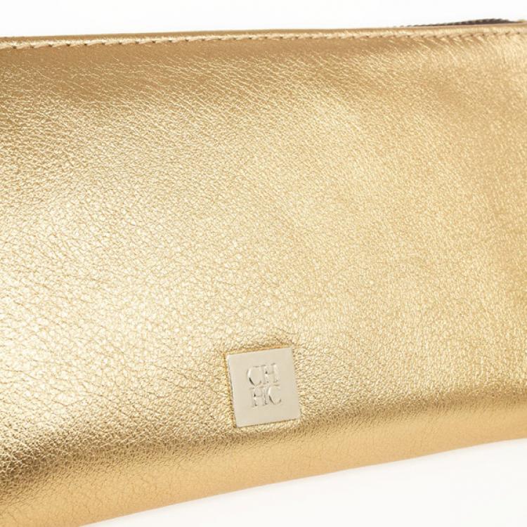 Pre Owned Carolina Herrera Gold Leather Clutch with Tassel