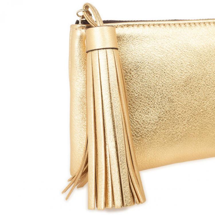 Pre Owned Carolina Herrera Gold Leather Clutch with Tassel