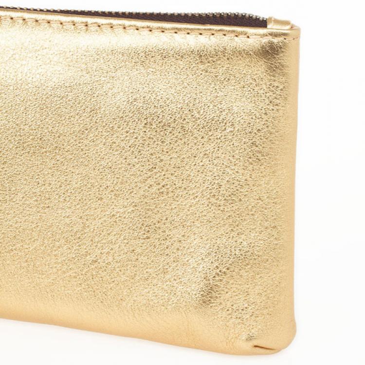 Pre Owned Carolina Herrera Gold Leather Clutch with Tassel