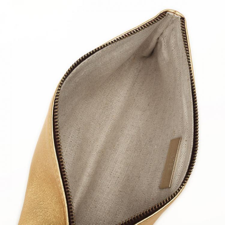 Pre Owned Carolina Herrera Gold Leather Clutch with Tassel