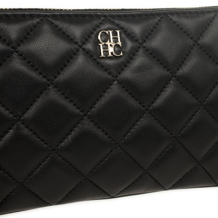 Pre Owned Carolina Herrera Black Quilted Leather Wristlet