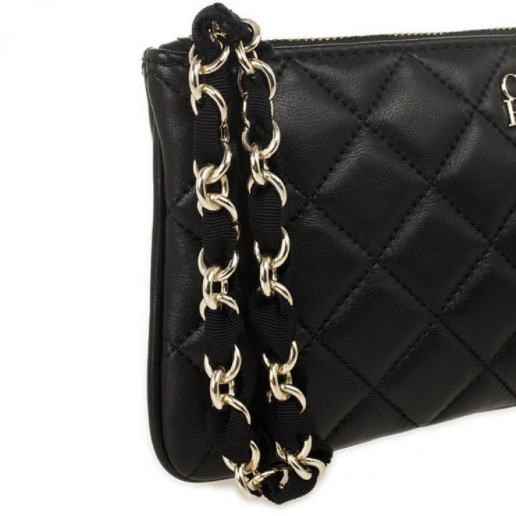 Pre Owned Carolina Herrera Black Quilted Leather Wristlet