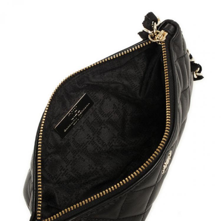 Pre Owned Carolina Herrera Black Quilted Leather Wristlet