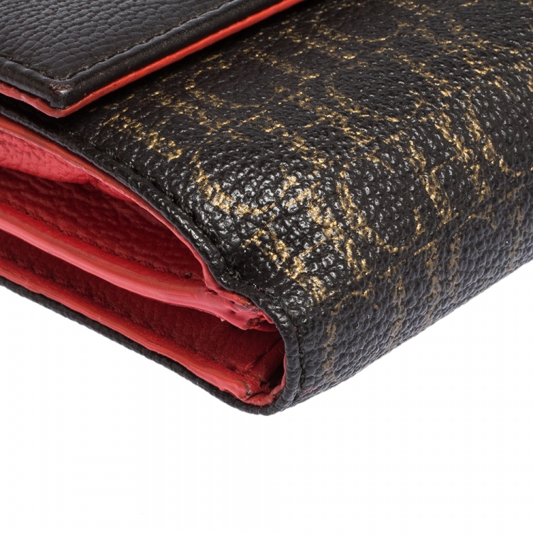Pre Owned Carolina Herrera Dark Brown Monogram Coated Canvas and Leather Flap Compact Wallet
